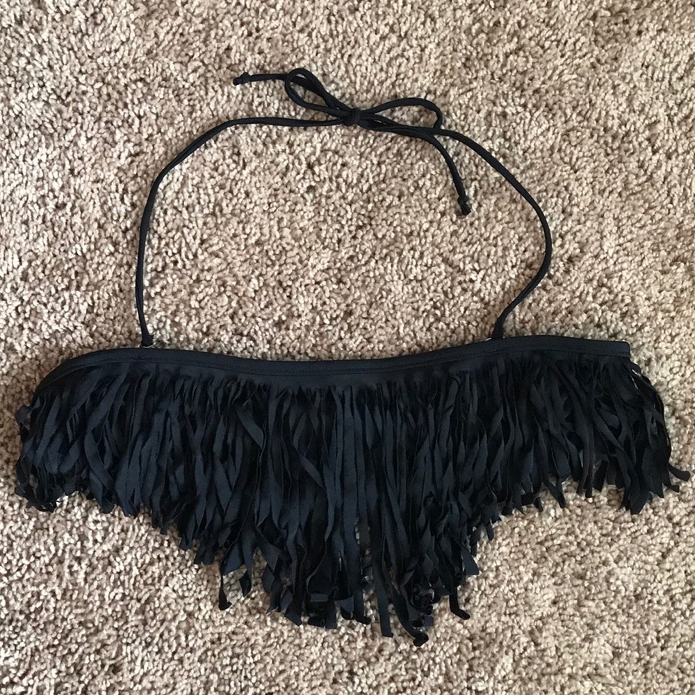 Black Fringe Bikini Top with Removable Straps